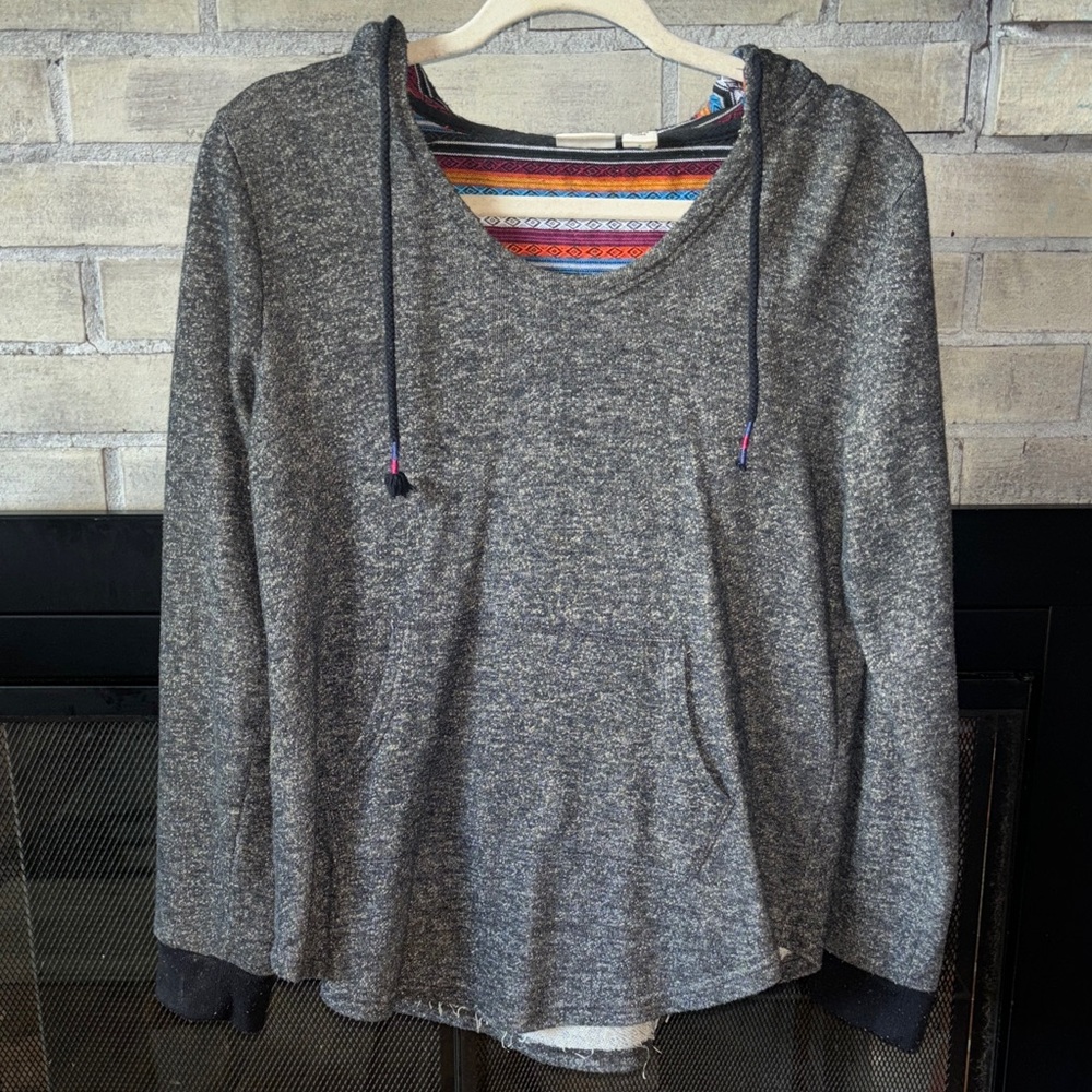 Cato Charcoal Hoodie with Colorful Striped Interior